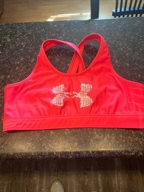 Under Armour Hot Pink Crossback Sports Bra with White Logo